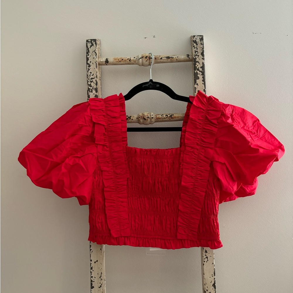 Piper and Scoot Red Puff Sleeve Top